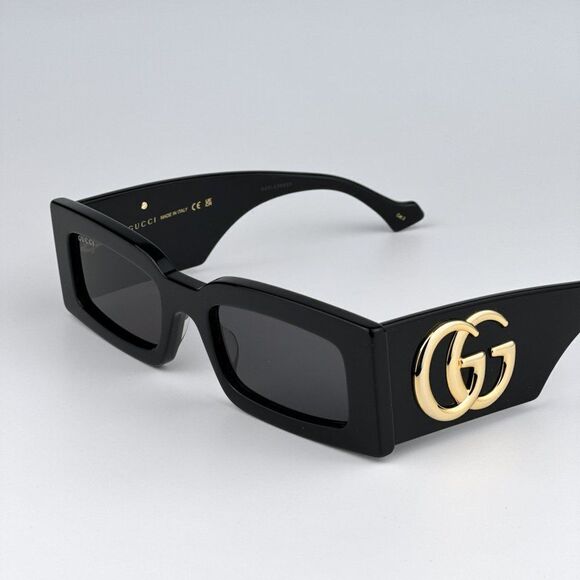 NEW Gucci GG1425S 001 Black Grey Rectangle Unisex Sunglasses GG 1425S - Picture 10 of 14